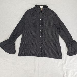 Umgee Womens Blouse Med Black White Polka Dot Ruffles C1141 Bell Long Sleeve